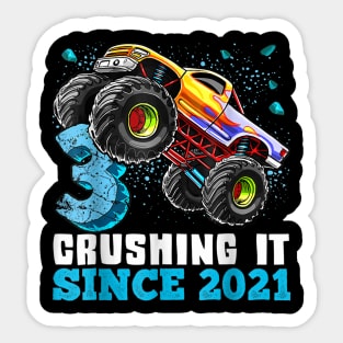 3 Crushing It Since 2021 Monster Truck 3th Birthday Gift Boy Sticker